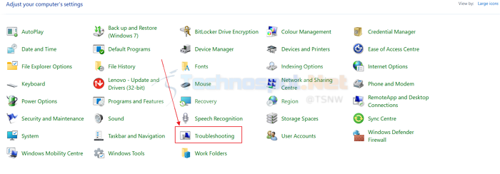 Troubleshooting In Control Panel In Windows