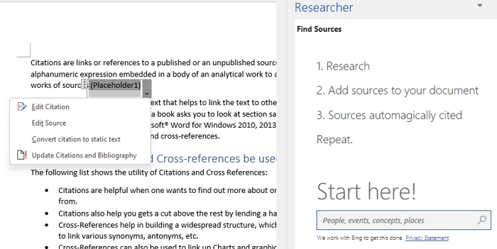 Add Placeholders for Citations Microsoft Word