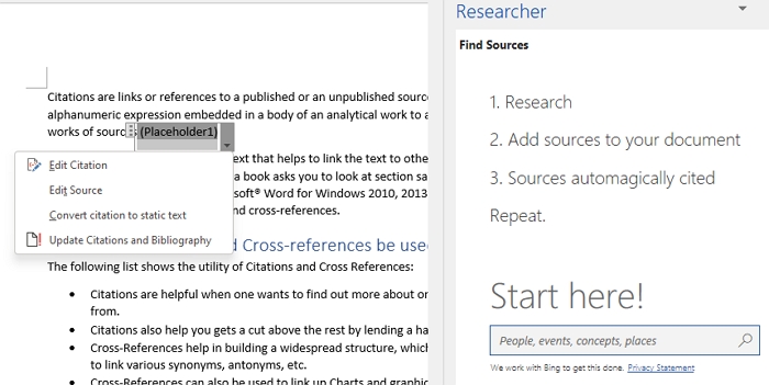 how to insert a citation placeholder