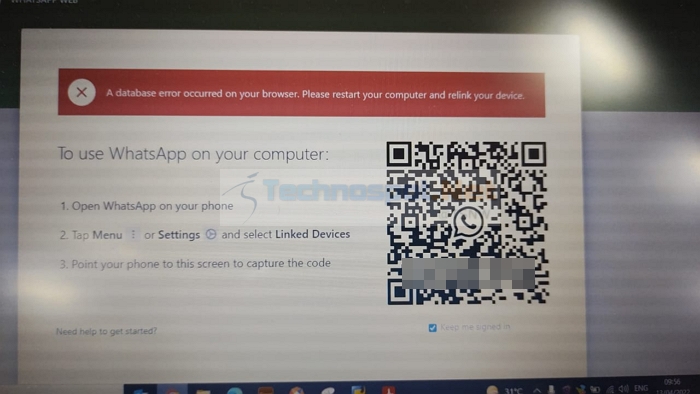 Database error whatsapp web