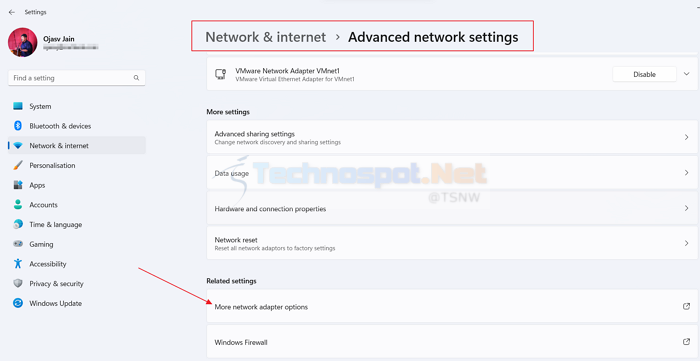 More Network Adapter Options In Windows Settings