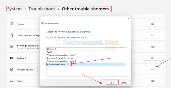 Run Network Troubleshooter In Windows