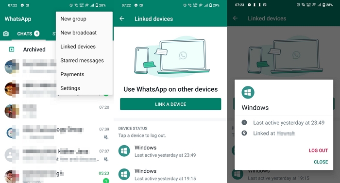 Remove Device from Linked Devices from WhatsApp App