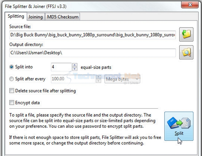 FFSJ File Splitter and Joiner for Windows