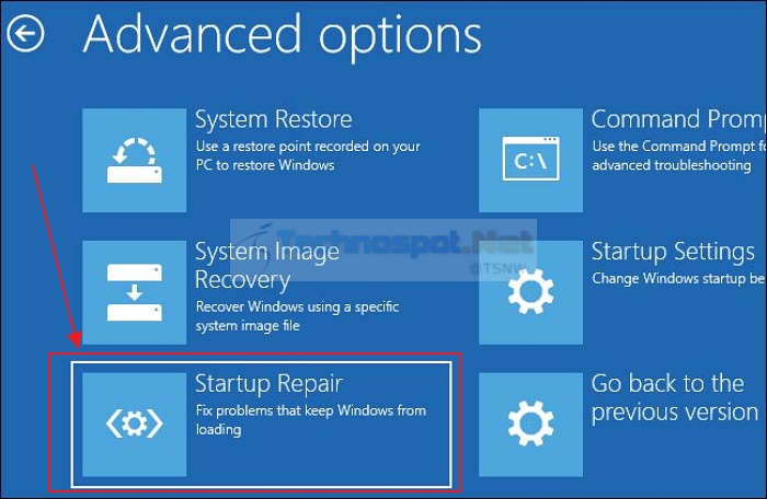 Startup Repair in Windows recovery