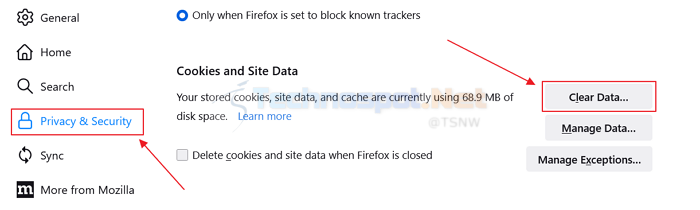 Clear cookies and site data in Firefox