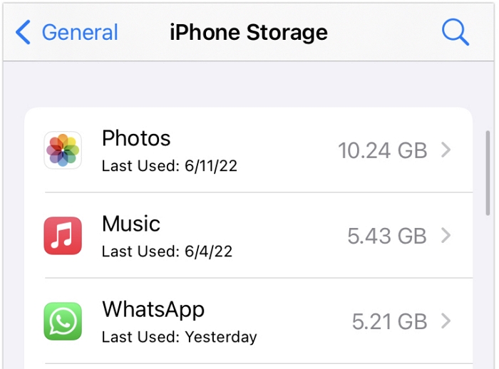 iPhone Storage Data