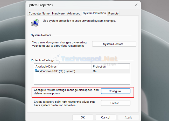 Configure System Restore Disk Space Usage