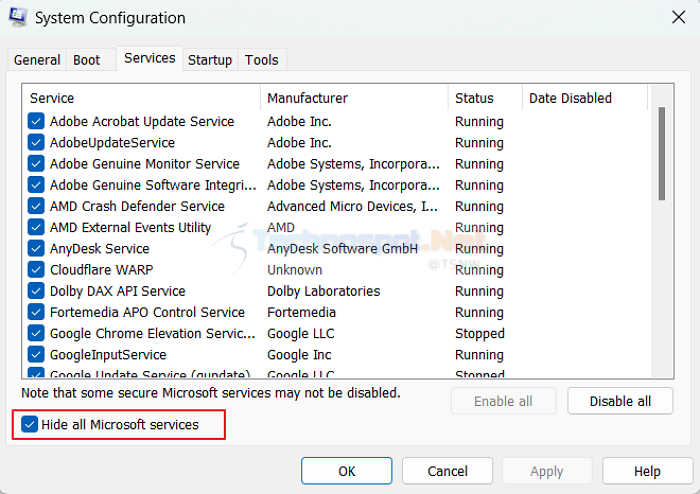 Disable All Third Party Services At Startup In Windows