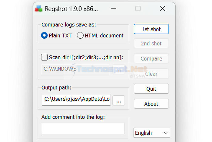 Regshot Application In Windows