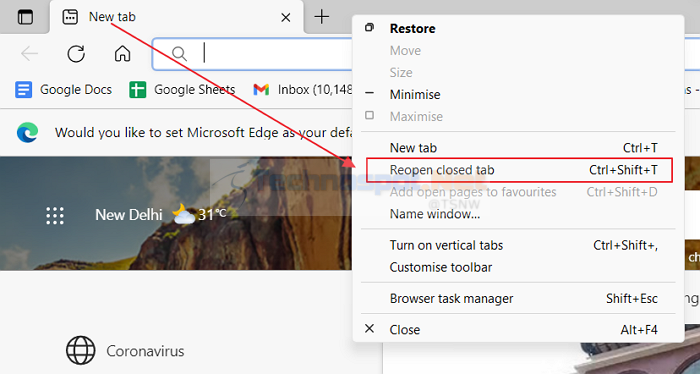 Reopen Closed Tabs In Microsoft Edge