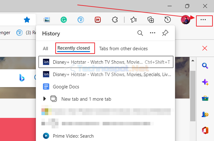 Reopening Old Closed Tabs In Microsoft Edge