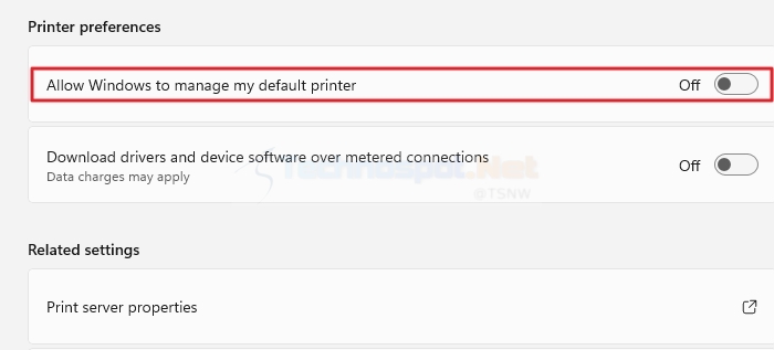 Turn off Windows Default Printer Option