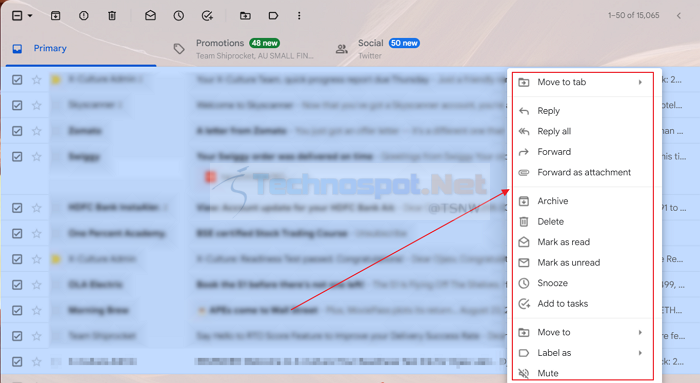 Bulk actions while selecting emails in Gmail