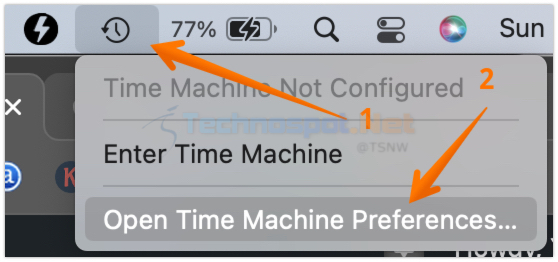 Click on Time Machine Preferences in macOS