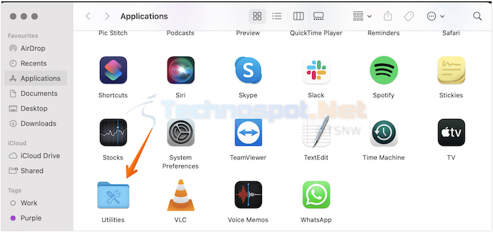 Open Utilities in Application Folder on Mac
