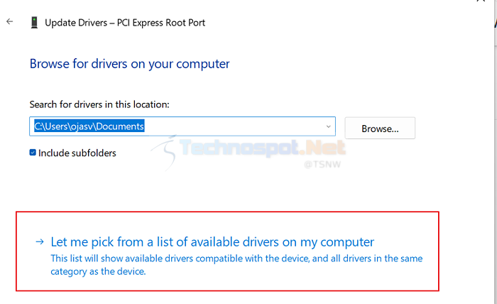 Pick Drivers Manually While Updating Drivers In Device Manager On Windows