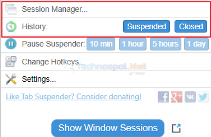 Session Manager And History In Tab Suspender