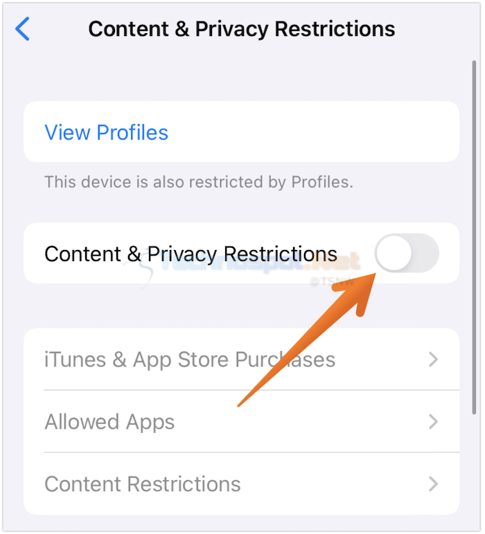 Turn Off Content and Privacy Restrictions