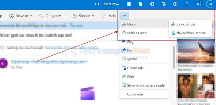 Block a sender in Outlook.com