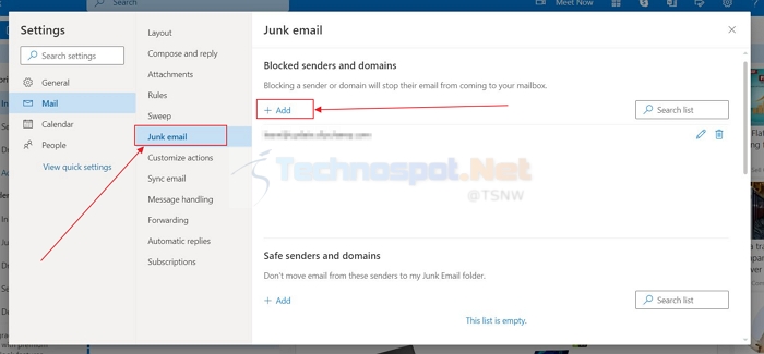 Blocked Senders and Domain list in Outlook.com