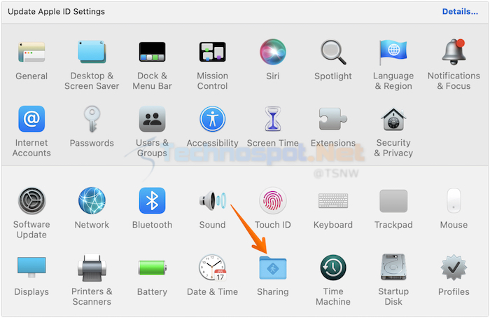 Click on Sharing Option in Mac System Preferences