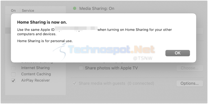 Home Sharing Setup Complete in Mac