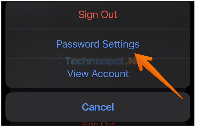 Press on Password Settings from the Drop-down Menu