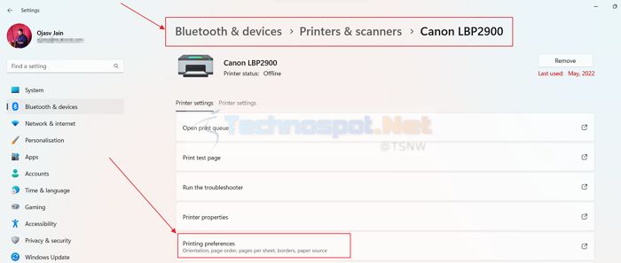Printing Preferences In Window