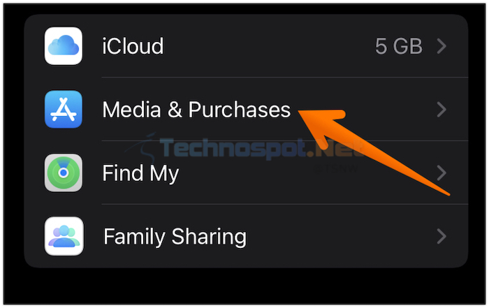 Tap on Media and Purchases in iPhone Settings