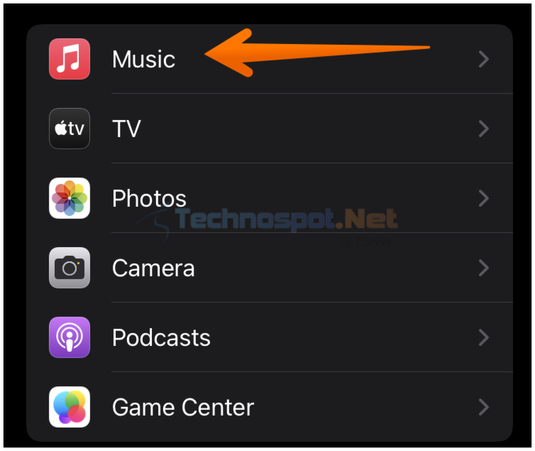 Tap on Music option in iPhone