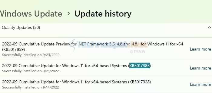 Windows Update History Failed Updates