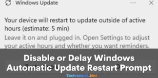 Disable or Delay Windows Automatic Update Restart Prompt