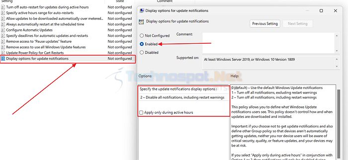 Display Options For Update Notifications In Group Policy Editor