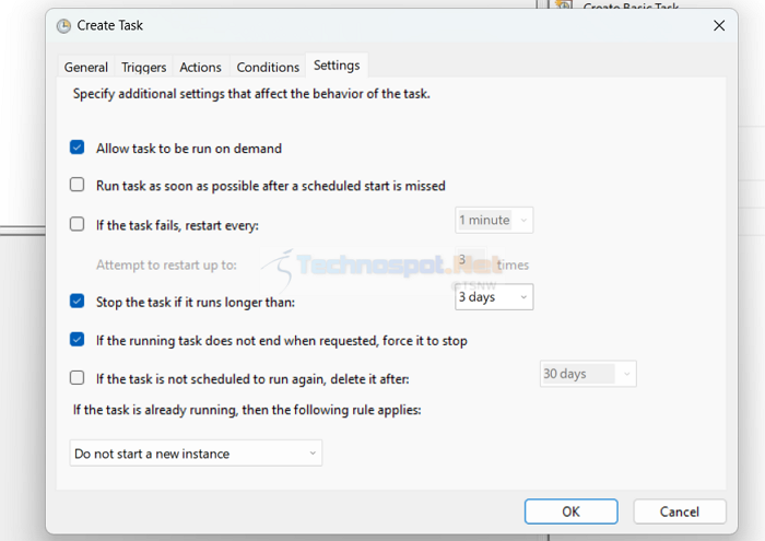 Modifying Settings For An Advanced Task In Task Scheduler