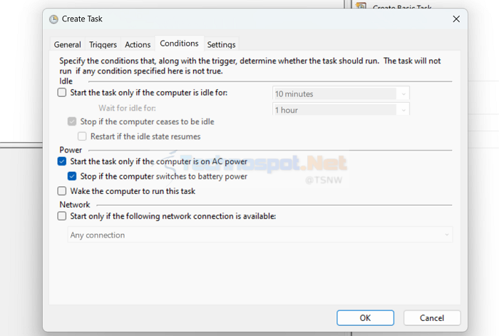 Setting Conditions For An Advanced Task In Task Scheduler