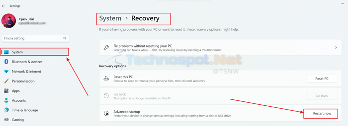Boot Windows Into Advanced Recovery From Windows Settings