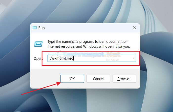 Opening Disk Management In Windows using The Run Dialog Box