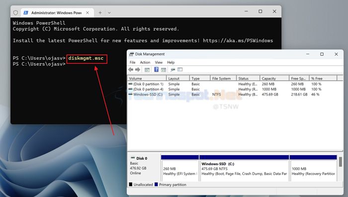 Opening Disk Management Tool Using Windows terminal