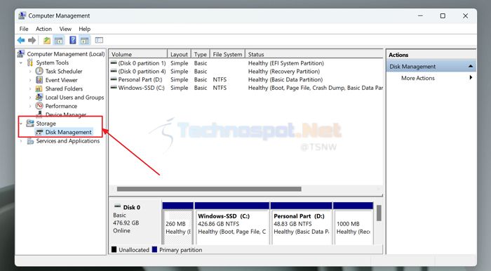 Opening Disk Management Tool using Computer Management In Windows