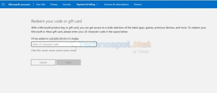 Redeem Code and Microsoft Gift Card in Microsoft Store Windows