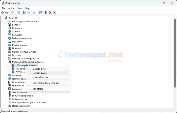Enable Disable Touchpad via Device Manager