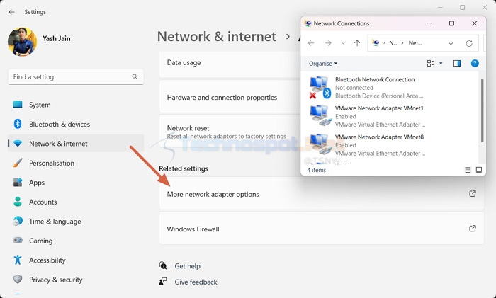 Open Network Connections via Settings