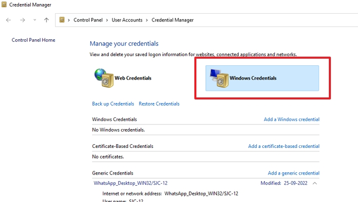 Remove Credentials from Credentials Manager Windows