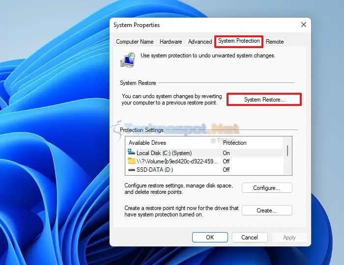Choose System Restore From System Properties