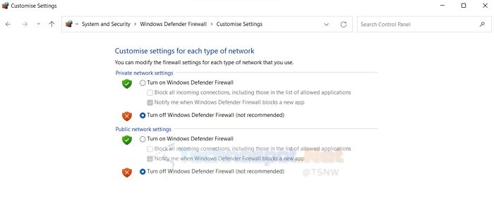 Select network type for Firewall