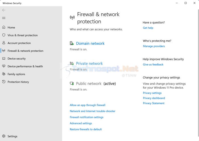 Disable or Enable Microsoft Security Firewall in Windows for Private or Public Network