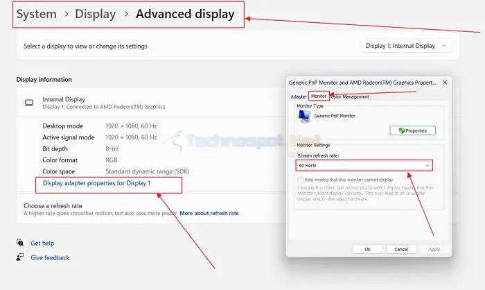 Changing Display Refresh Rate In Windows Using Display Adapter Options