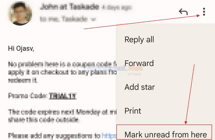 Mark Unread from here in Gmail app for smartphones