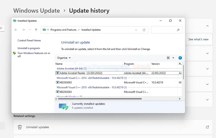 Uninstall Windows Feature Update